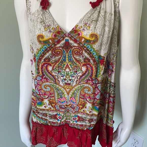 Bila Boho Paisley Peasant Ruffle Tank Top Large - Picture 2 of 7